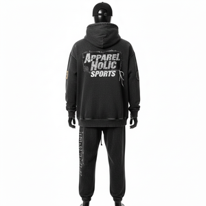 Conjunto Deportivo Unisex de Algodón con Lavado Ácido, Pantalones Deportivos y Sudadera con Capucha Personalizados, Conjunto de 2 Piezas para Hombre - Product Image 4