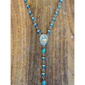 Collier chapelet Navajo en turquoise Sonora et argent sterling, perles, design croix bohème vintage - Product Image 3