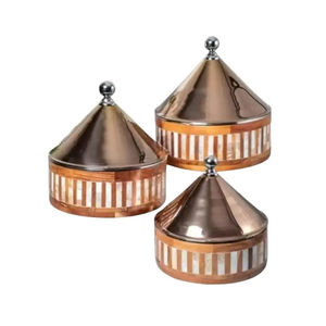 Stylish Hammered Metal Casserole Hot <b>Pot</b> <b>Set</b> 3 Pcs Food Warmer with Brass Knobs for Serving and Keeping Meals Warm - Product Image 3