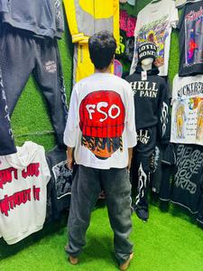 เสื้อยืดผ้าฝ้ายโอเวอร์ไซส์โลโก้ด้านหน้าและด้านหลังพิมพ์ลายผู้ผลิตเสื้อผ้าชั้นนำสำหรับอุตสาหกรรมสีแทนซี่ราคาถูก
