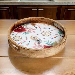 Bandejas decorativas de madera con Mango a precio de fábrica, nuevo diseño esmaltado para aperitivos, bebidas, té, postres, cenas y desayunos - Product Image 6