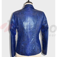 Jaket kulit timbul Blue Python untuk wanita jaket balazer kulit motif ular baru