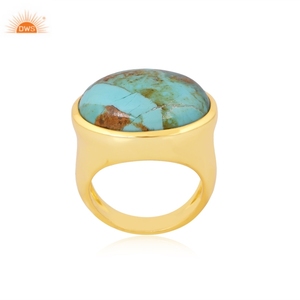 Anillo de plata de ley chapado en oro de 18 quilates superventas, anillo turquesa Natura Kingman, colección de anillos antiguos, fabricante de joyas - Product Image 1