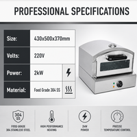 Oven Pizza Listrik Komersial 2kW Countertop Stainless Steel untuk Kafe, Warung, Mesin Pembuat Roti Panggang