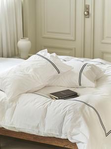 100% Cotton Sateen 300TC 4-Piece Customizable Minimalist Hotel Bedding <b>Set</b> <b>Duvet</b> Cover Pillowcase Ribbon Insertion Eco-Friendly - Product Image 3