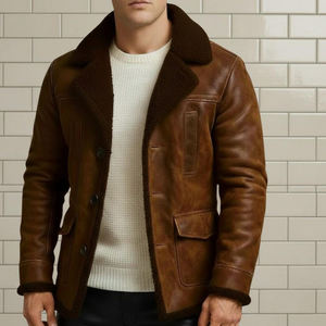 Chaqueta de Cuero Genuino para Hombre, Invierno, con Cuello de Piel, Impermeable, Forro Acolchado, Resistente al Viento, Cálida, a la Moda, con Marca Personalizada en la Parte Delantera - Product Image 5