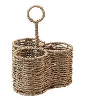 Porte-couverts décoratif en rotin tressé à la main en jacinthe de mer, 4 compartiments, luxe léger, écologique, pour cuillères et fourchettes