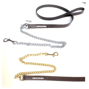 Laisse de cheval en cuir avec chaîne métallique intégrée, poignée robuste et strass étincelants – Équipement d'entraînement équestre professionnel - Product Image 1