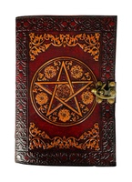 Grossiste Cadeau Pentagramme celtique Vintage en cuir véritable Journal d'écriture Wiccan Carnet jaune Journal en relief Papier à bords décalés