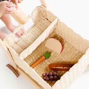 High quality Scalloped Seagrass <b>Trolley</b> Basket for Kids Eco-Friendly Seagrass <b>Shopping</b> Cart Baby Doll Carriage Stroller - Product Image 5
