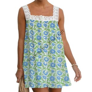 Top en dentelle à imprimé floral décontracté, imprimé à la main, en coton, à motif floral, respirant, vêtement ethnique, tunique en dentelle - Product Image 2
