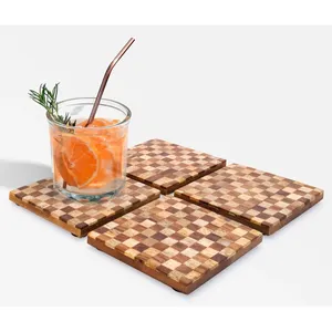 Juego de posavasos de madera de nogal hechos a mano rústicos para bebidas decoración artesanal para uso doméstico y de oficina - Product Image 4
