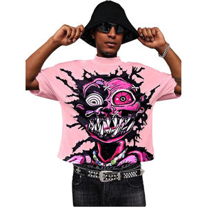 Camiseta Oversize de Anime de Terror, Estilo Urbano, con Estampado de Cara de Monstruo, Tendencia Rosa y Naranja, Diseño y Estampado Personalizados - Product Image 1