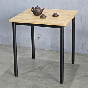 Natural <b>Wood</b> Square <b>Table</b> 70x70cm with Round Iron Legs for Home Bar <b>Extendable</b> Dinig Set BA68151 - Product Image 3