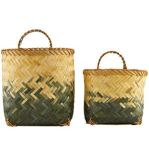 Juego de 2 cestas de lavandería plegables de bambú Organizadores de almacenamiento Diseño bohemio hecho a mano HNH Craft - Product Image 1