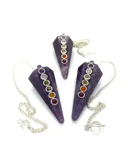 Best Seller Lepidolite Seven Chakra Faceted Pointed Pendulum Healing Gemstone Lepidolite Crystal Pendulum Semi Precious Stone