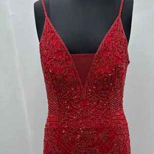 Elegante Vestido Largo con Cuentas y Lentejuelas, Escote en V, para Fiesta, Club, con Flecos, Bordado Natural, Recto y Formal - Product Image 1