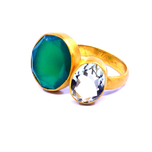 Bague de mariage réglable en argent sterling 925 plaqué or double pierre avec cristal vert onyx pierres précieuses bagues en cristal bon marché - Product Image 3