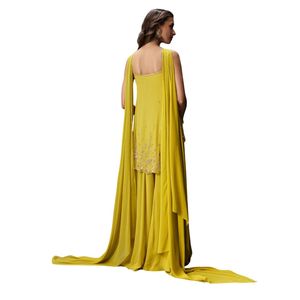 Set Sharara verde Lime con nappa Dupatta abito festivo firmato per damigelle e invitati al matrimonio - Product Image 4