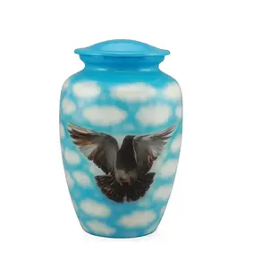 Urna Funeraria Pintada a Mano de Alta Demanda para Adultos, Urna de Cremación Blanca de Latón con Grabado Personalizado y Bolsa de Terciopelo - Product Image 4