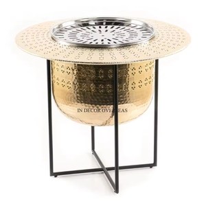 Unique Fancy Texture <b>Silver</b> Shiny Polished Heavy Duty Metal Made Round Shape Dallah Heater With Black Color Powder Coated Stand - Product Image 4