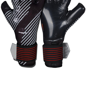 ถุงมือผู้รักษาประตูหนังแท้สีดำแดงแบบเต็มนิ้ว กันน้ำ สายรัดข้อมือปรับได้ สำหรับการแข่งขันฟุตบอล - Product Image 6