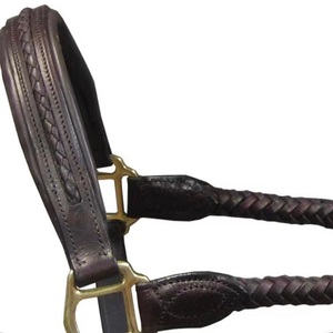 Licou de cheval en cuir rembourré robuste avec conception tressée à la main et double couture quincaillerie en laiton pour licou de course de chevaux - Product Image 4