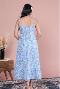 Robe longue en coton indien imprimé floral personnalisé robe de voyage de lune de miel de mariage d'été décontractée pour la mariée - Product Image 3