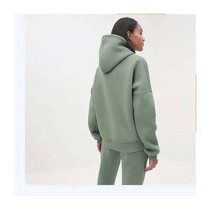 Sudadera con capucha y cremallera 1/4 corta con diseño de mujer, Tops de punto largos con marca de Color sólido, chándal Pullov en blanco - Product Image 1