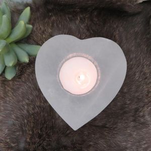 Portavelas de selenita en forma de corazón, pulido, con temática de amor, decoración para el hogar - Product Image 1