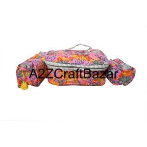 Handcrafted Zipper 100 % Pure Cotton <b>Vanity</b> Pouch Floral Design For Bag Quilted Womens <b>Makeup</b> Travel Organizer - Product Image 5