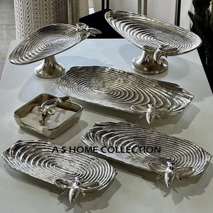 <b>Bee</b> Shape Design Aluminum Metal Texture Silver Color Set of 3 Home Hotel Restaurant Serving Irregular Shape Tray - Product Image 1