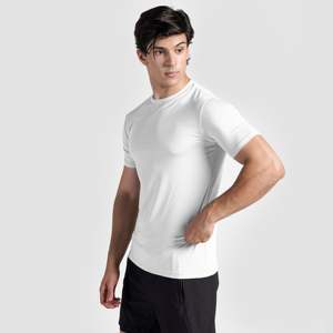Cross Run Slim Fit 100% Polyester Knitted Exercise <b>Tee</b> in <b>White</b> Custom Label Lightweight Screen Printed with Solid Pattern - Product Image 1