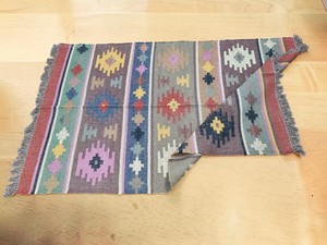 Alfombra de área de tejido plano con patrón geométrico, lana acrílica, rectangular, estilo bohemio, base de yute, decoración para sala de estar - Product Image 3