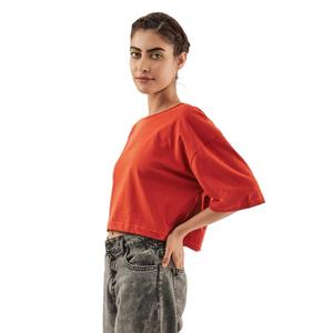 Women's <b>Cropped</b> T-Shirt New Summer Design 100% Cotton <b>Red</b> Tight Fit Custom Embroidery Logo Tags Plus Size - Product Image 5