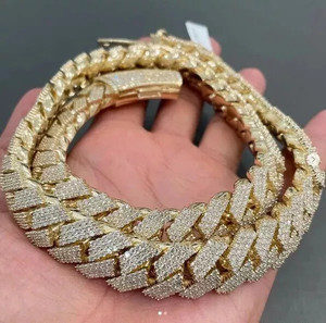 Collar de Cadena Cubana de Lujo Chapado en Oro Rosa y Rodio de 50 Quilates y 22 mm con Moissanita VVS, Joyería Ortodoxa Hip Hop con Acabado Premium - Product Image 1