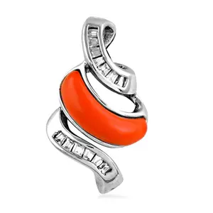 Colgante de Plata 925 y Esmalte Naranja con Circonitas Cúbicas Talla Baguette, Joyería Religiosa Hecha a Mano para Mujer, Material Chapado en Oro Rodio, Hecho en India - Product Image 3