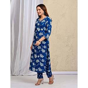 Blue <b>Block</b> <b>Printed</b> Cotton Kurta Pant Set Mulmul Dupatta Indian Pakistani Style Ethnic Wear for Daily Party Occasions Made Net - Product Image 5