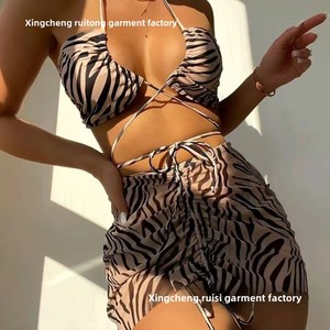 Sexy fête Bikini femmes 2025 trois pièces jupe fendue Style rayé maillot de bain Bikini costume maillot de bain couverture - Product Image 2