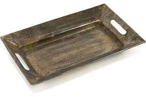 Plateau de service de Noël en aluminium doré antique, design industriel de luxe, avec poignée moderne, de petite à grande taille, pour café et plats variés - Product Image 2