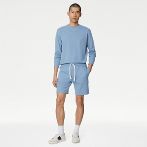 <b>Men's</b> Two-Piece Set <b>Long</b> Sleeve Warm Sweatshirt and Casual Fit Soft Cotton <b>Shorts</b> Knitted With Printed Pattern - Product Image 1