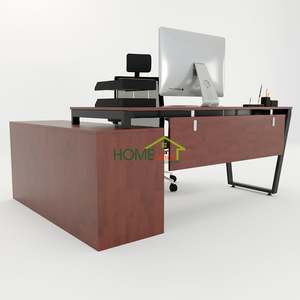 HBTC022 Bureau de direction en L contemporain concept Trapeze 160x140 en bois massif, assemblage requis, pour bureau et chambre - Product Image 2