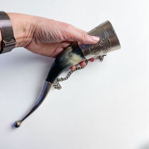 SCI Handmade Drinking Horn Beer <b>Mug</b> & PU Leather <b>Holder</b> Viking Drinking Horn <b>Mug</b> Medieval Beer Horn Tankard Hot & Cold Drinks - Product Image 4