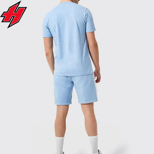 100% algodón tejido Hombre dos piezas conjuntos cortos camiseta lisa y pantalones cortos estampado Logo verano ropa Casual conjuntos de hombres camiseta para hombres - Product Image 3