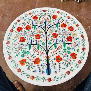 Handmade White Marble Inlay Design Decorative Plate Carnelian Gemstone Indian Craftmanship Unique <b>Kitchen</b> <b>Accessories</b> Home <b>Decor</b> - Product Image 1