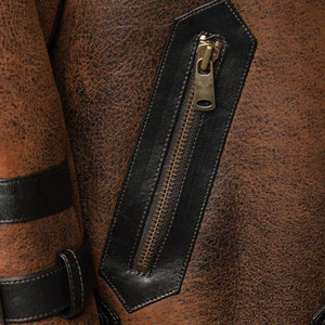 Premium <b>Men's</b> Brown Leather Aviator <b>Jacket</b> Thick <b>Shearling</b> Fur Lining Buckle Detail Winter Outdoor Biker Coat Made In Pakistan - Product Image 5
