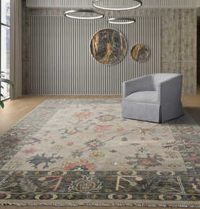 Handmade Oushak <b>Vintage</b> Wool Area <b>Rug</b> Hand-knotted with Abstract Pattern Customizable Size for Living or Dining Room - Product Image 1