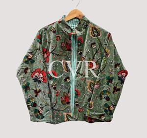 Veste à col mandarin imprimée florale, manches longues, style chinois, grande taille, vêtements d'automne pour adultes, design brodé en velours - Product Image 1
