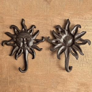 Antique Black Cast Iron Coat <b>Hooks</b> With Screw <b>Wall</b>-Mounted Sun-Shaped <b>Key</b> Hanger Heavy-Duty Vintage Home Decor - Product Image 5