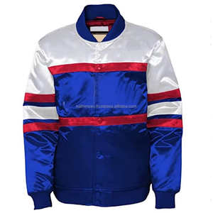 แจ็คเก็ตบอมเบอร์ผ้าซาตินสีน้ำเงินขาวสไตล์วินเทจ ทำมือ ขายส่ง ปิดด้วยกระดุมแป๊ก น้ำหนักเบา เสื้อผ้าสตรีทแวร์สำหรับทุกเพศ - Product Image 2